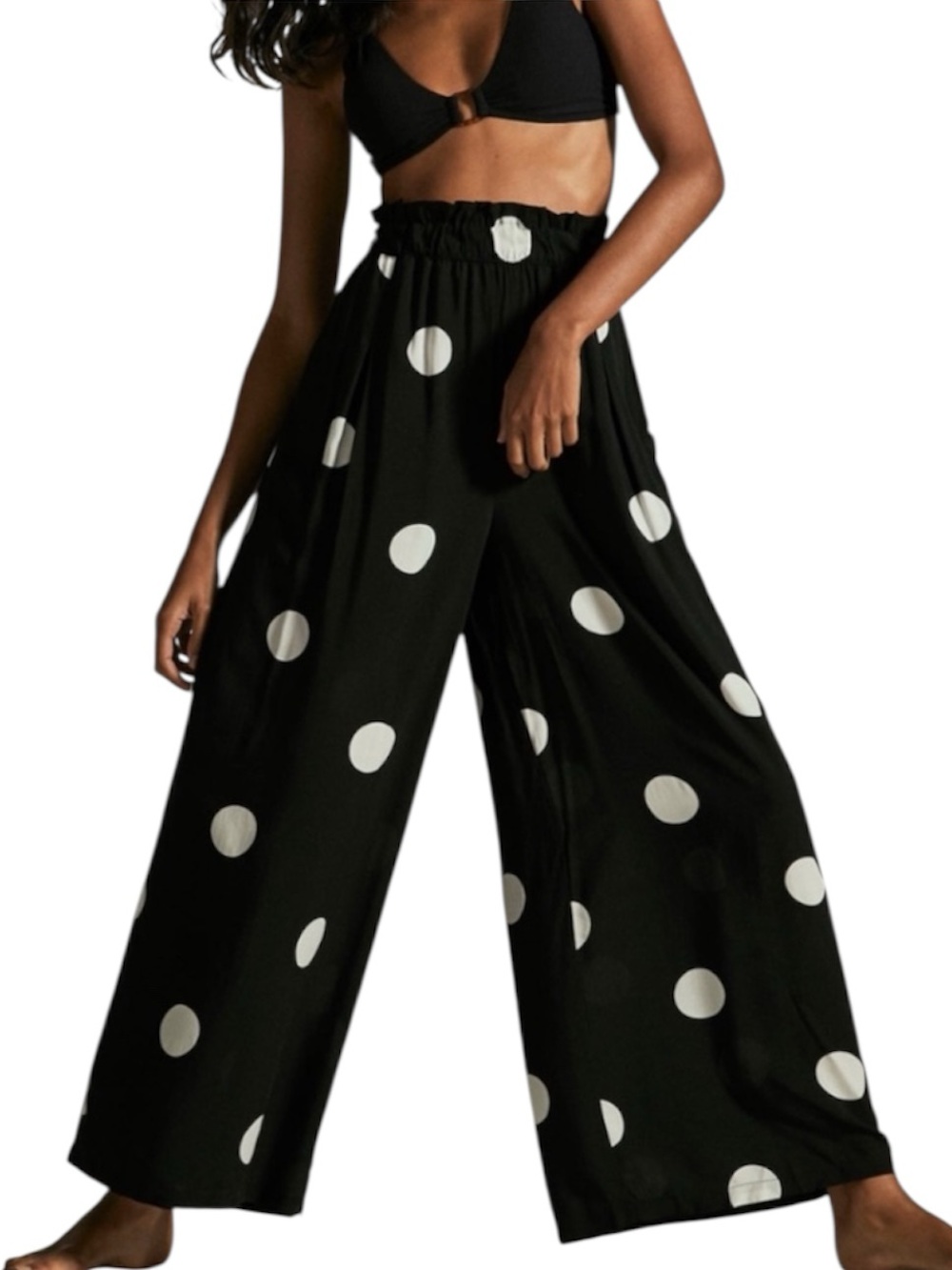 Oysho Black White Polka Dot Dots Wide Leg Pants Lightweight Pockets Size L
